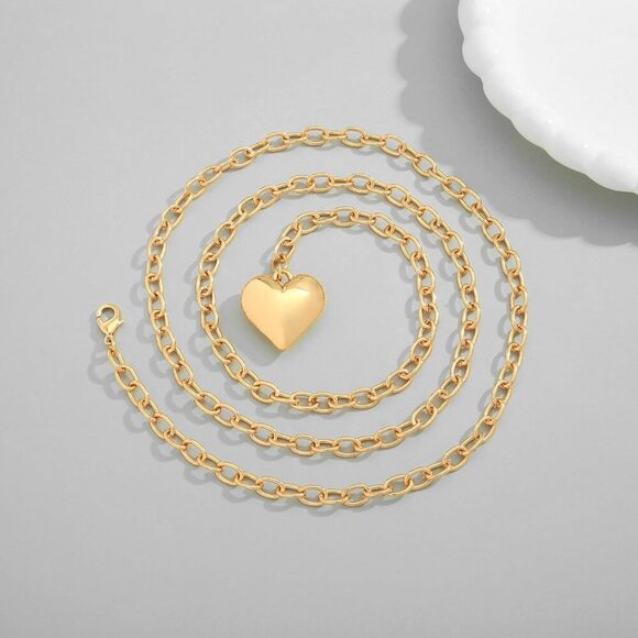 Heart Necklaces for Women Chunky Statement Gold and Silver Necklace with Puffy H - Picture 9 of 9